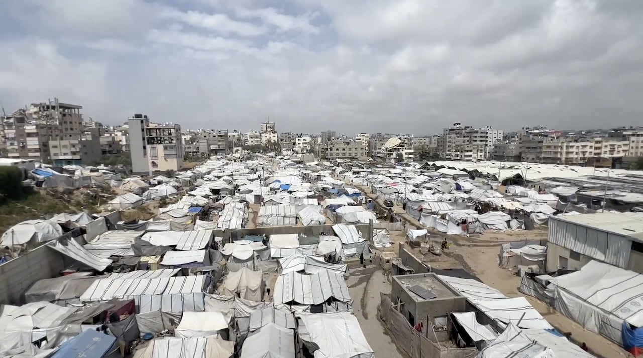 lines in tents in a stadium