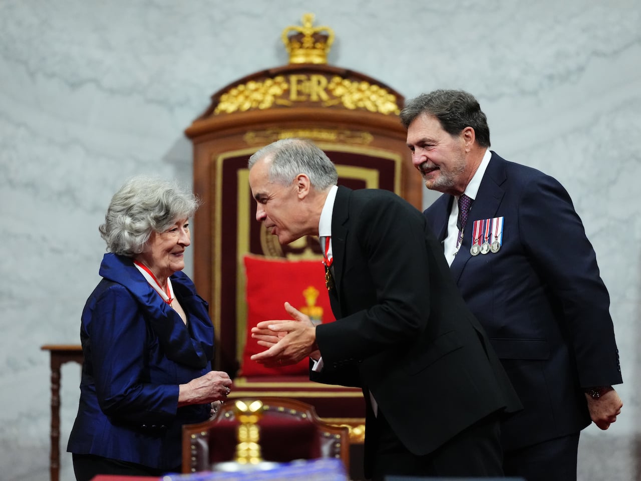 Governor General Louise Arbour is applauded by Prime Minister Mark Carney and Chief Justice Richard Wagner as she is installed as Canada's 31st Governor General in Ottawa on Monday, June 8, 2026.