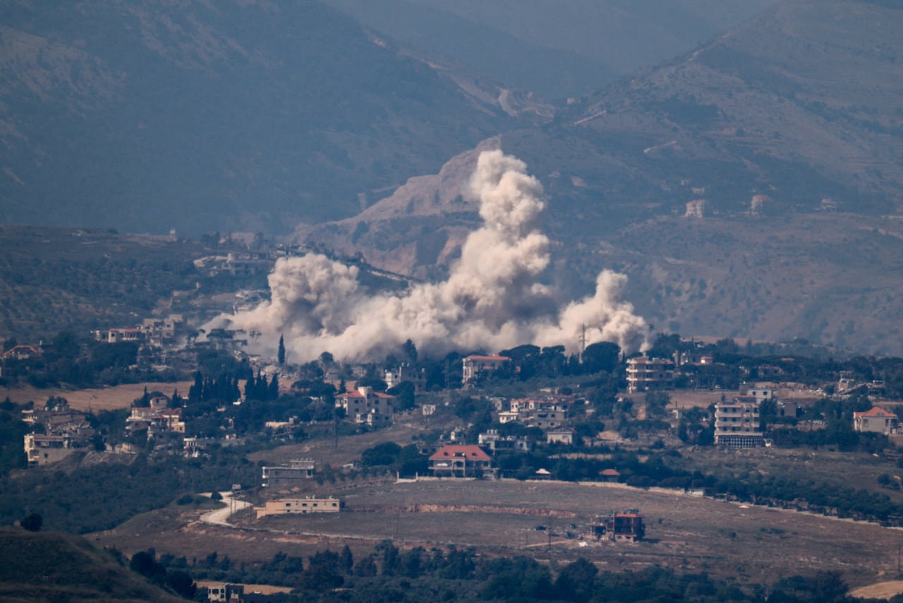 Smoke rises in Lebanon following an air strike, as seen from the Israeli side of the Israel-Lebanon border, June 1, 2026.