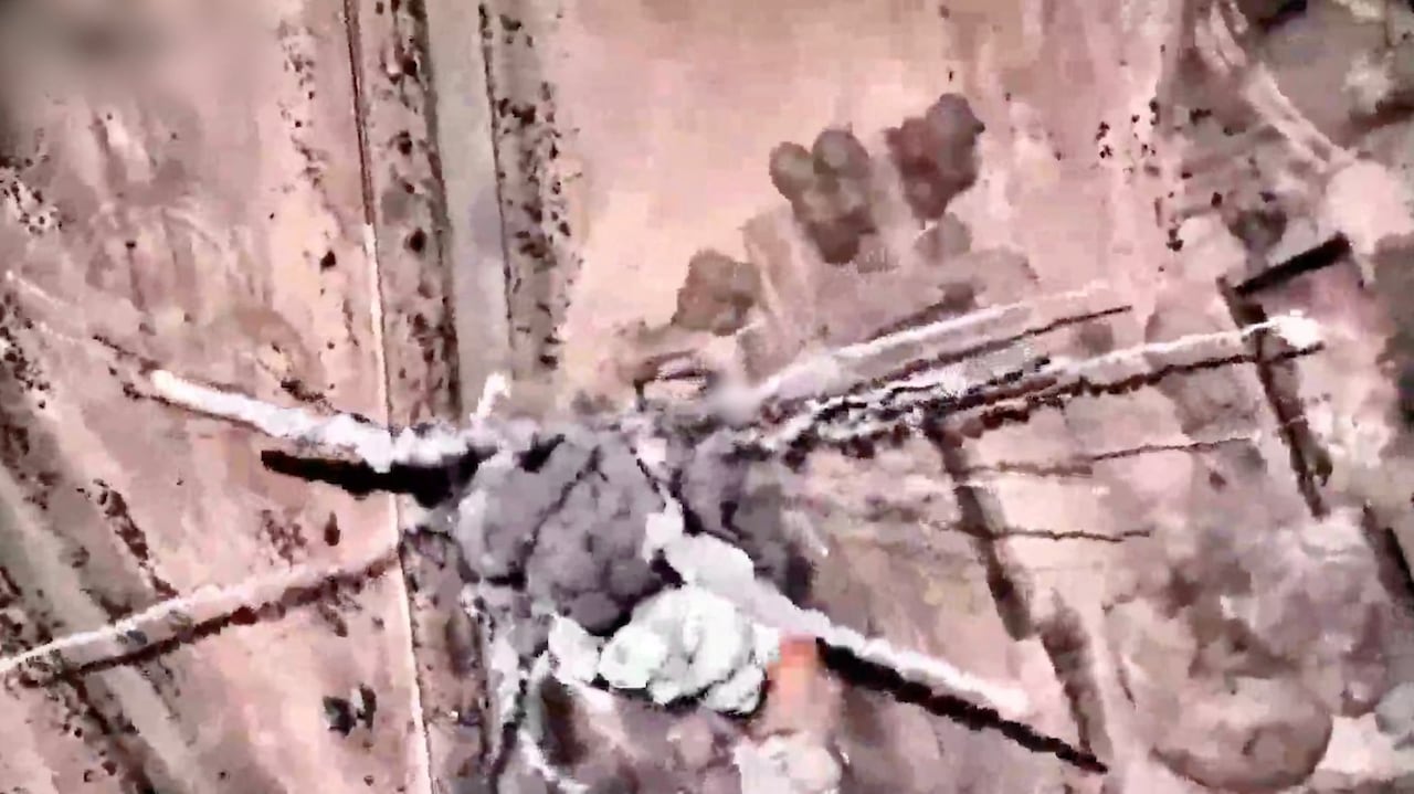 A screengrab taken from a handout video released by the Israeli Military says to show a strike on an aerial defence system.
