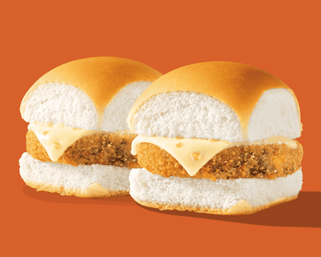 two veggie slides with cheese against orange background in product photo